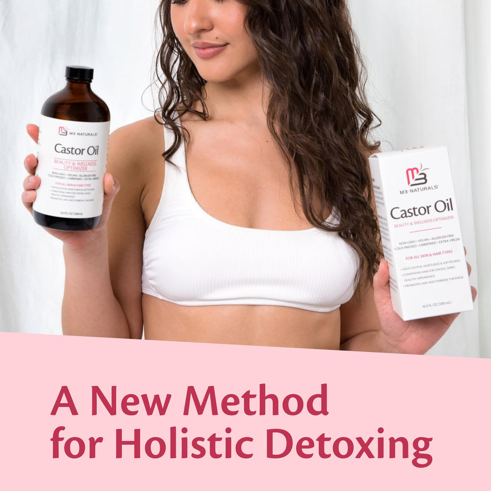 M3 Naturals castor oil bottle on surface for versatile wellness routines