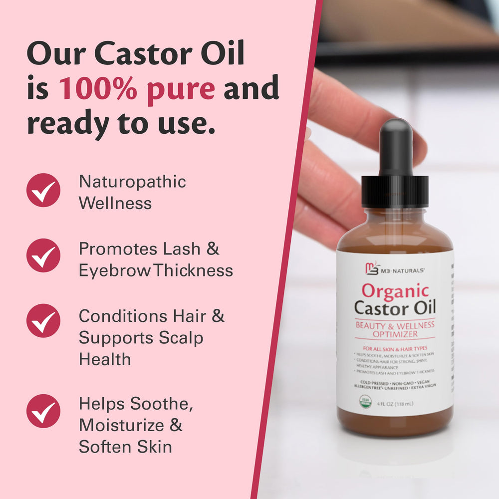 M3 Naturals castor oil suited for belly button oiling rituals.