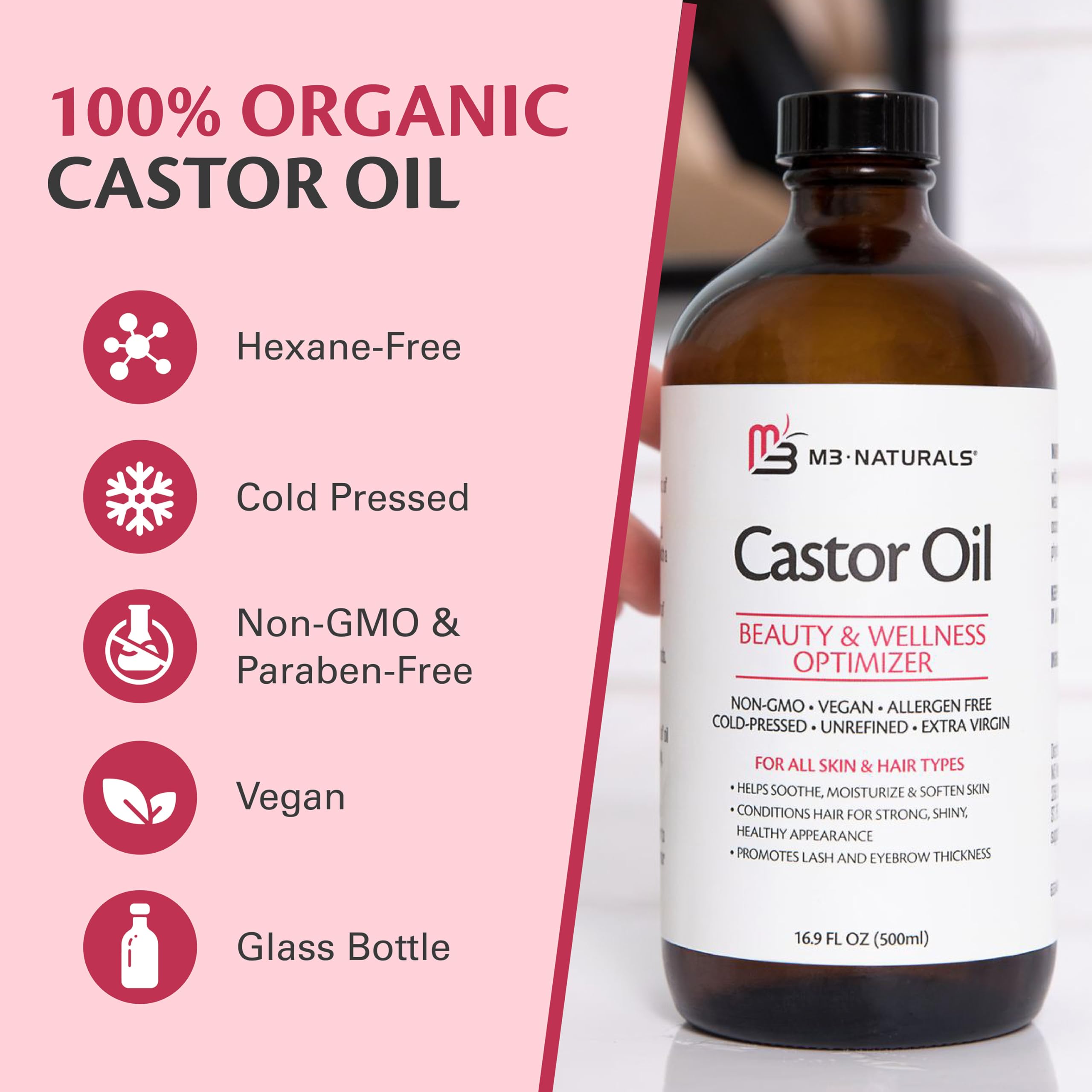 M3 Naturals castor oil for hair application on scalp