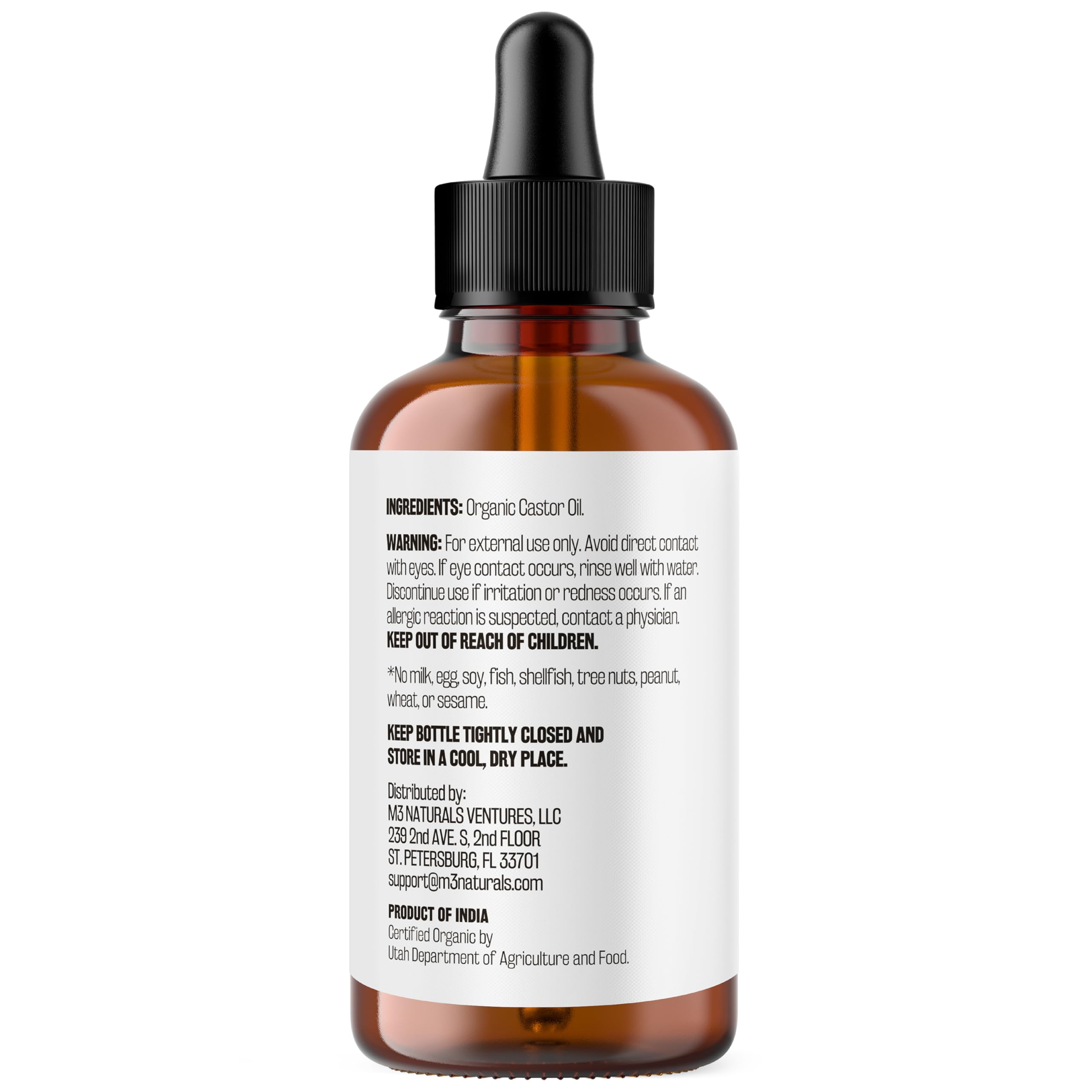 M3 Naturals castor oil dropper enables precise lash and brow conditioning.