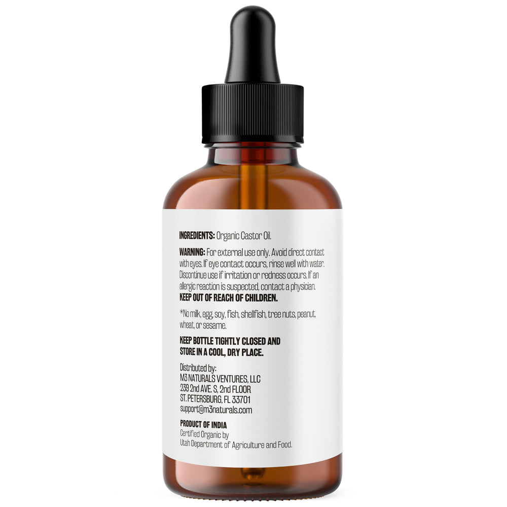 M3 Naturals castor oil dropper enables precise lash and brow conditioning.