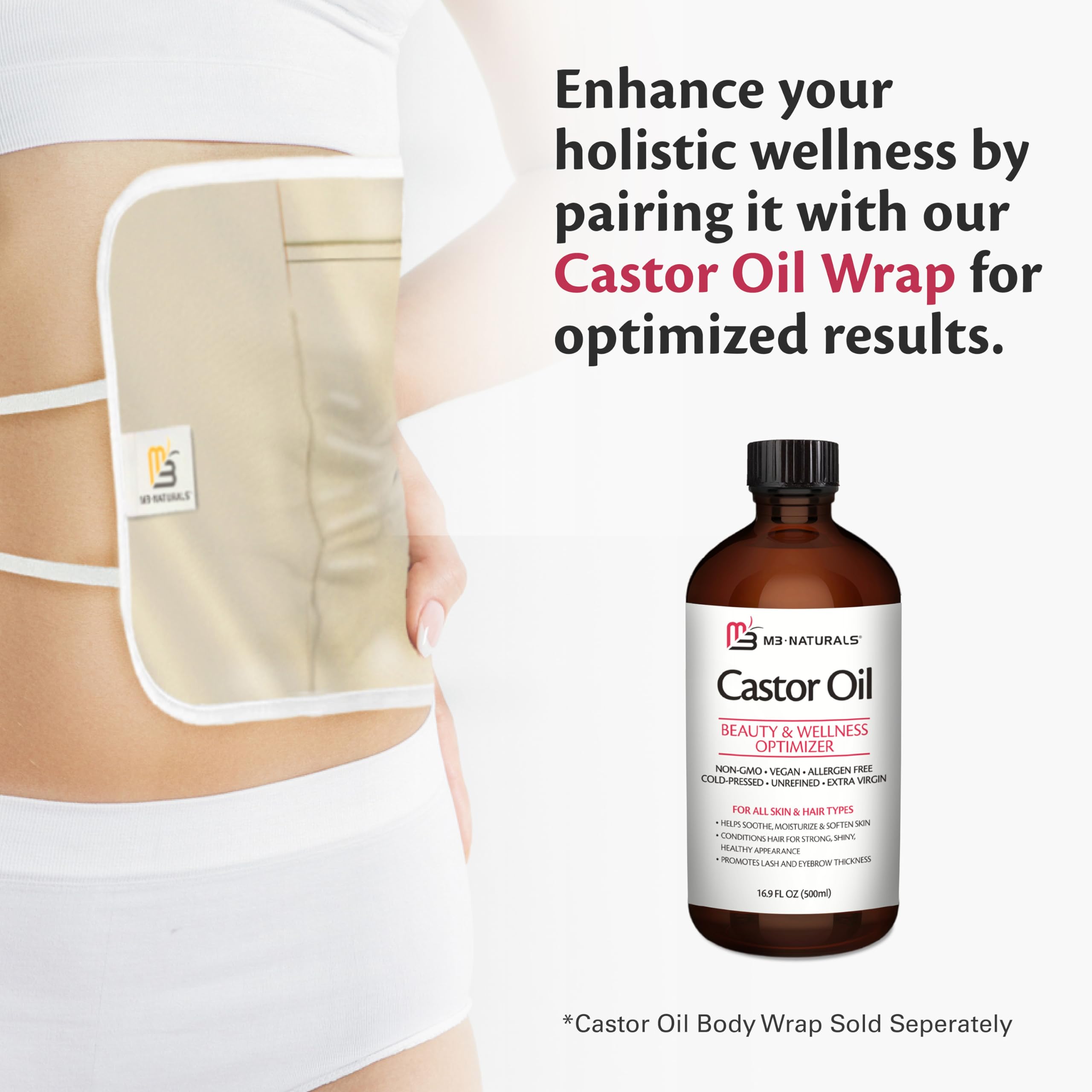 M3 Naturals castor oil pack with organic cotton for DIY rituals