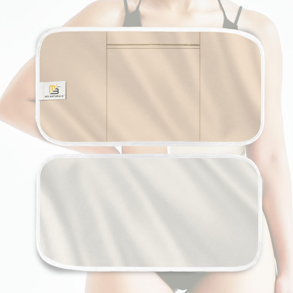 M3 Naturals Castor Oil Wrap abdomen application for hands-free wear.