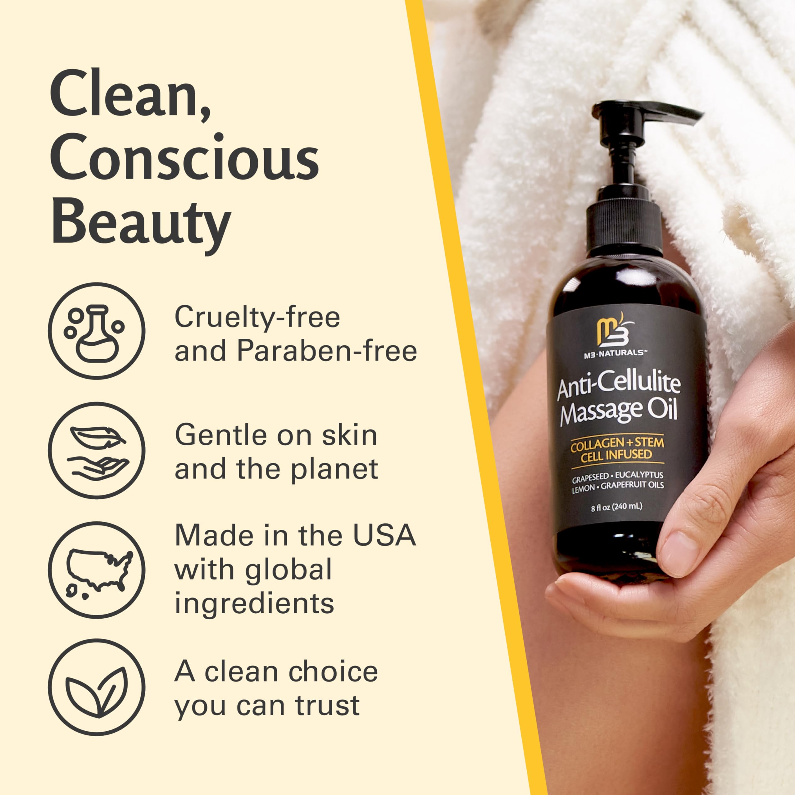 M3 Naturals Firming Oil aroma of lemony eucalyptus calm the senses