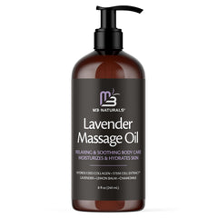M3 Naturals Lavender Massage Oil bottle showing the product and label