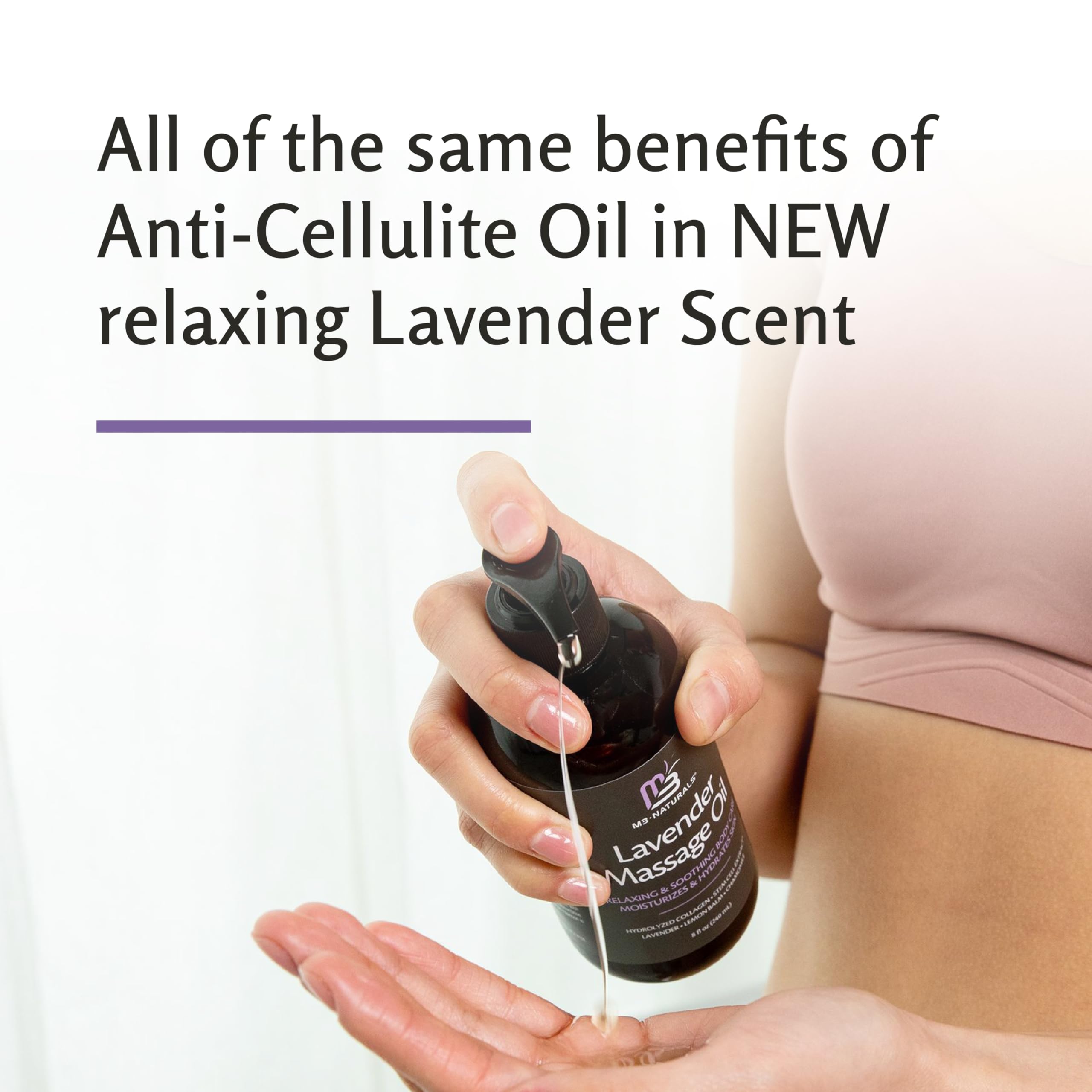 M3 Naturals Lavender Massage Oil on bum area for refreshed skin feel