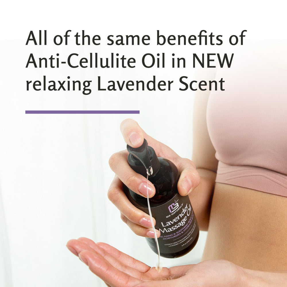 M3 Naturals Lavender Massage Oil on bum area for refreshed skin feel