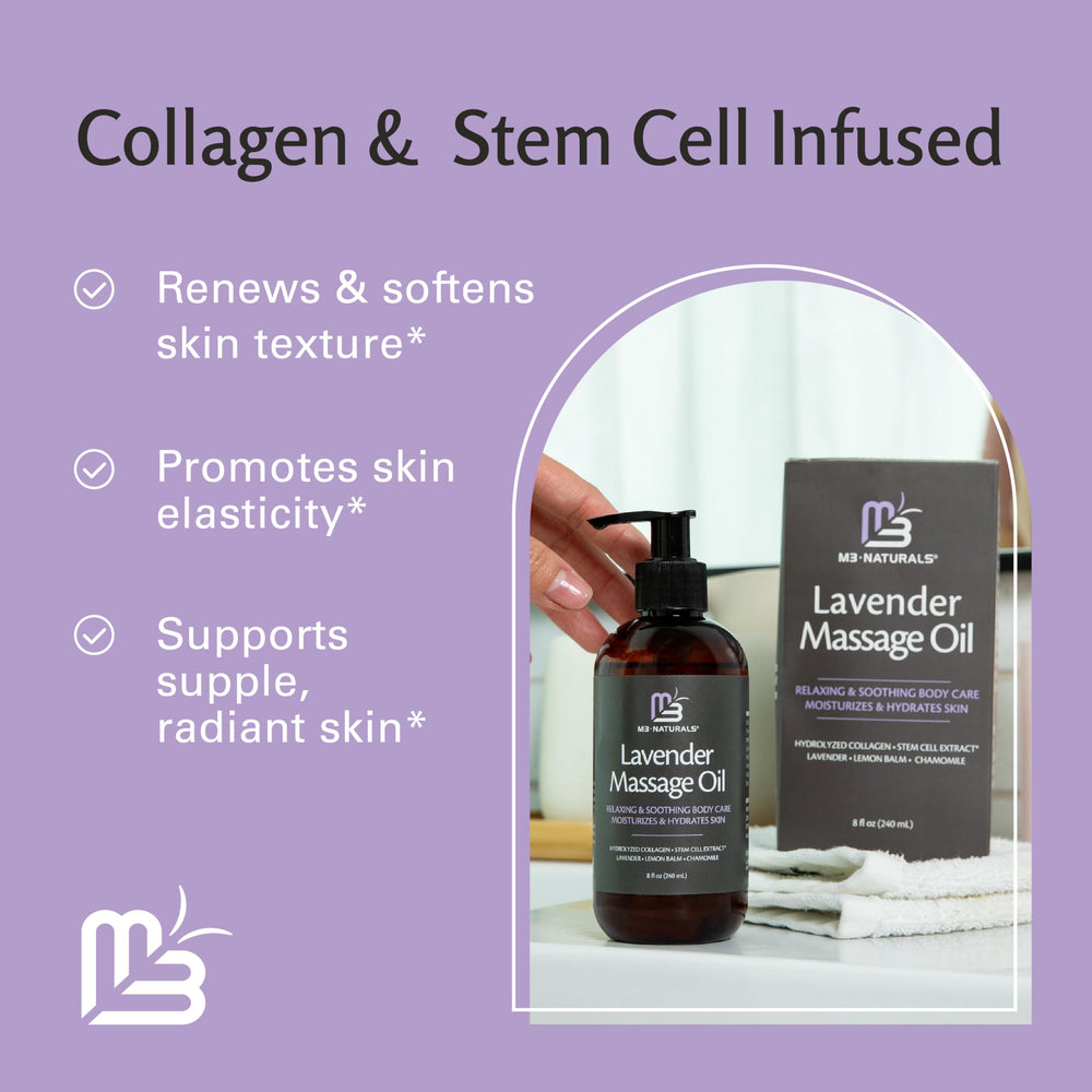 M3 Naturals Lavender Massage Oil used during a massage therapy session