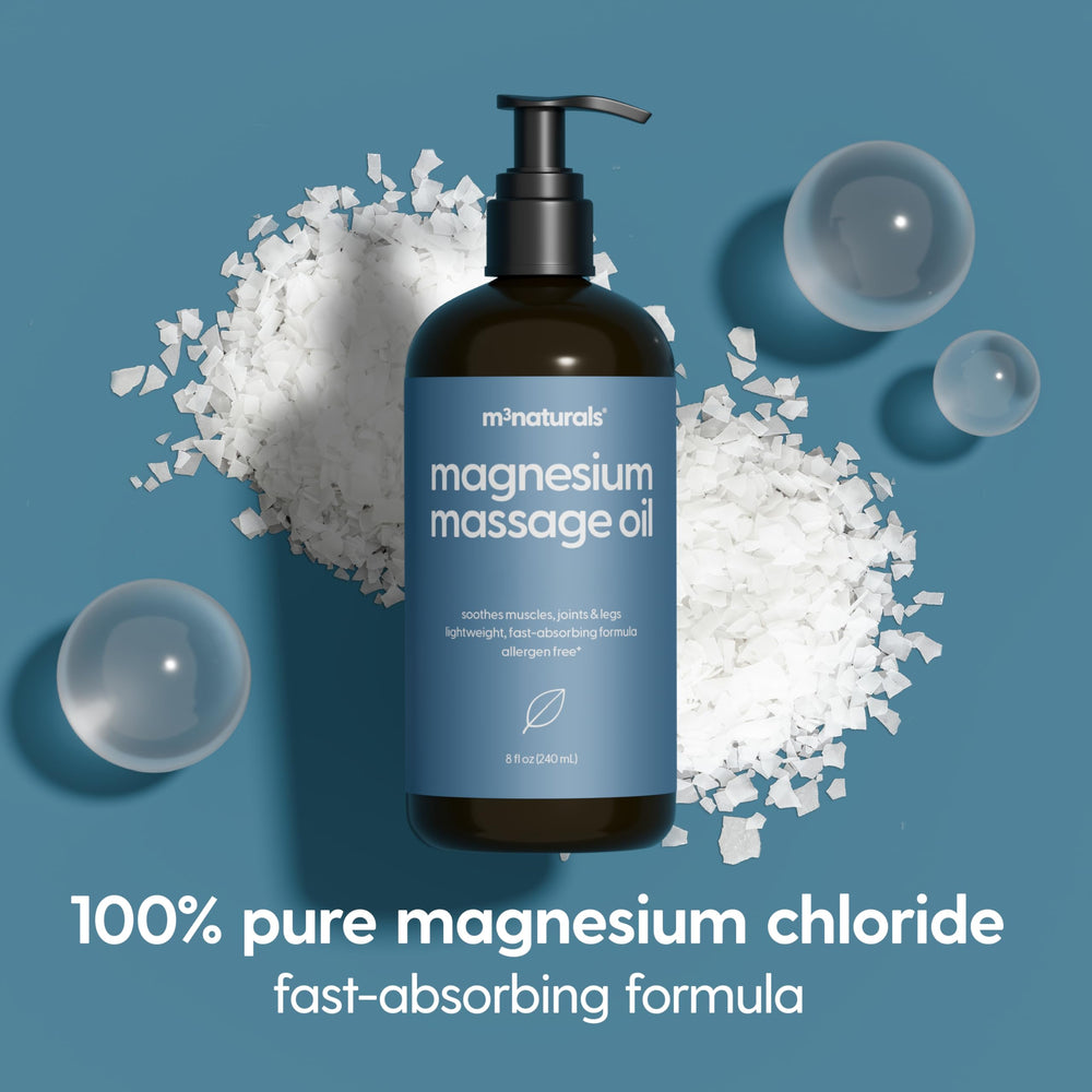 M3 Naturals massage oil applied to shoulder for targeted relief