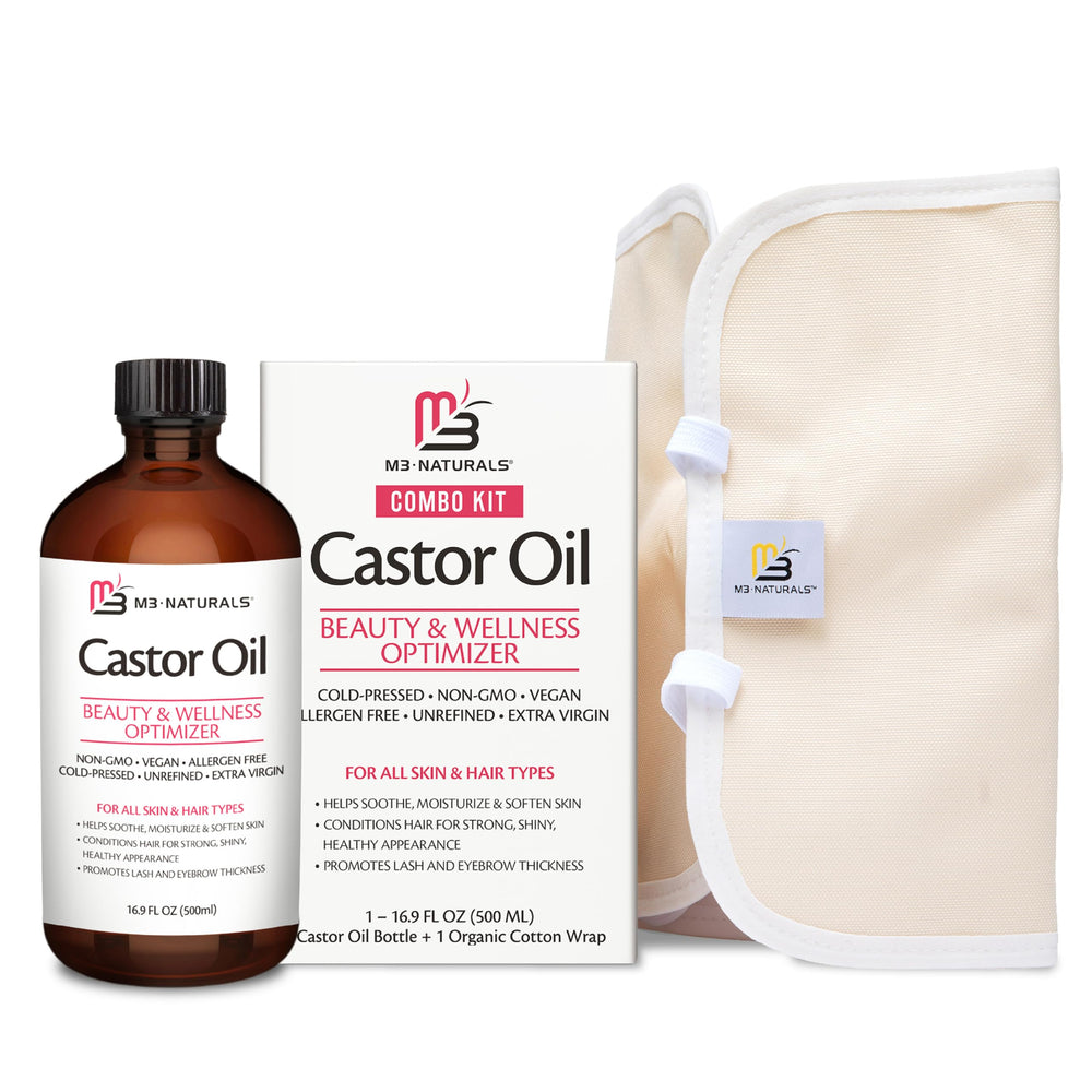 M3 Naturals pure castor oil pack bottle ready for self-care rituals.