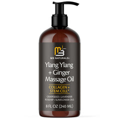 M3 Naturals Ylang Ylang + Ginger bottle pour for spa-like relaxation during massage.