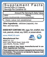 MAAC10 NMN capsules close-up highlighting individual capsules for easy dosing