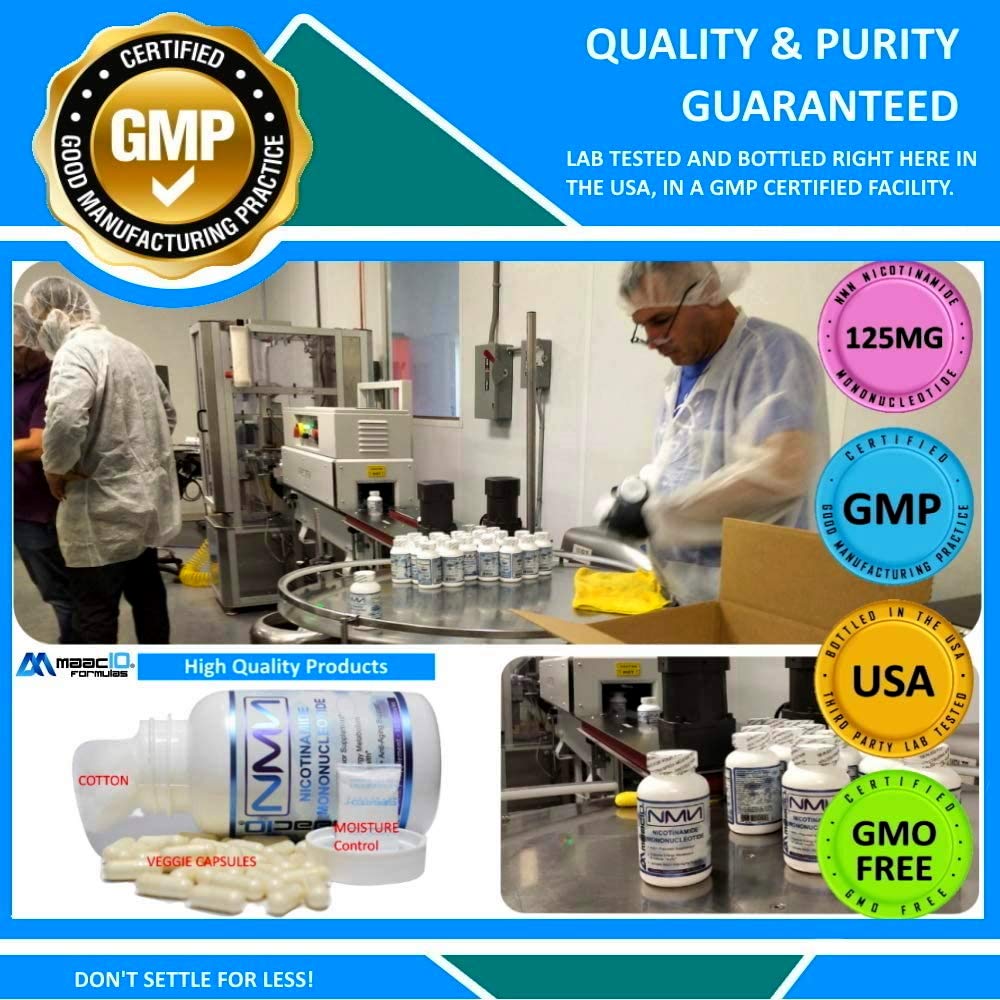 MAAC10 NMN label detail highlighting 125 mg per capsule and 30-count supply