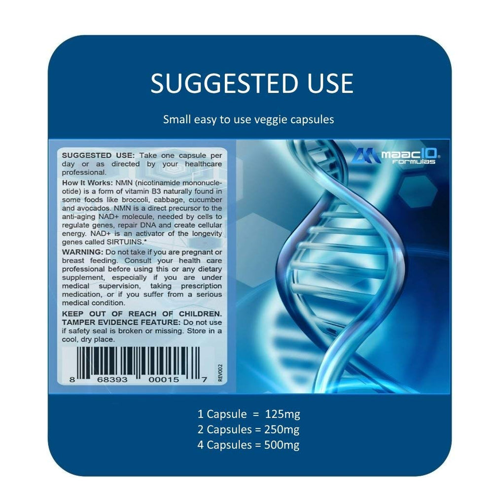 MAAC10 NMN pharmaceutical-grade stamp indicating high purity