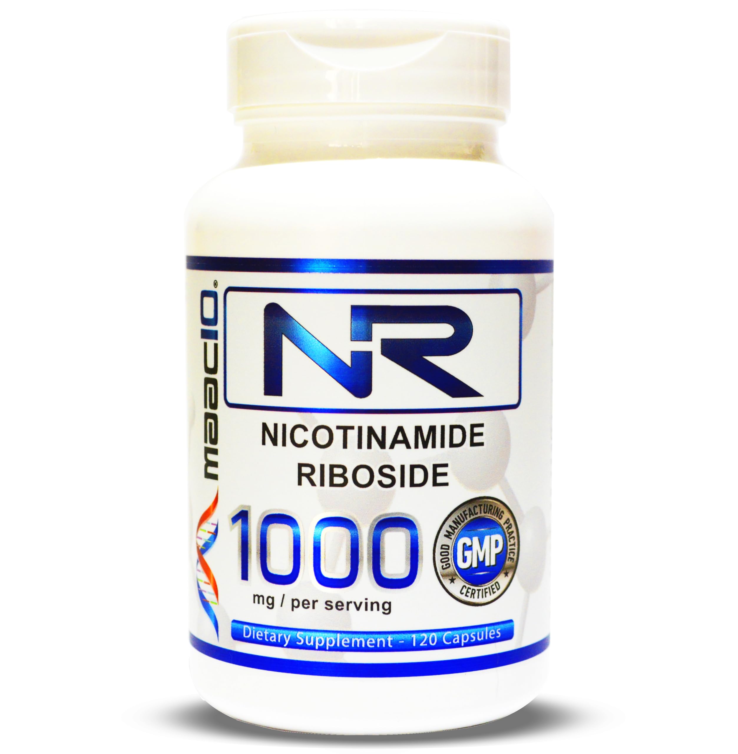 MAAC10 NR bottle front shows premium NAD+ supplement packaging for daily wellness
