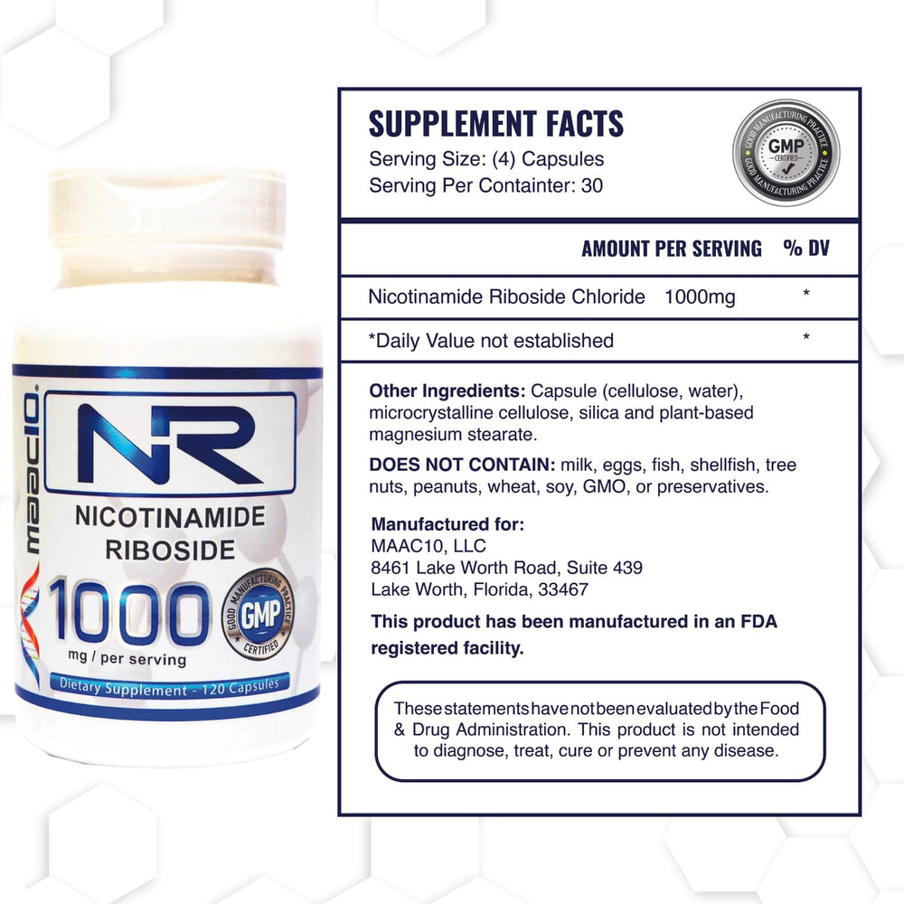 Close-up of MAAC10 NR capsules, 250 mg each, ideal for customizable dosing