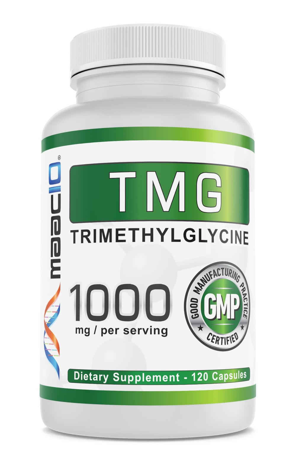 MAAC10 TMG 1000mg bottle showing premium packaging and methylation support.