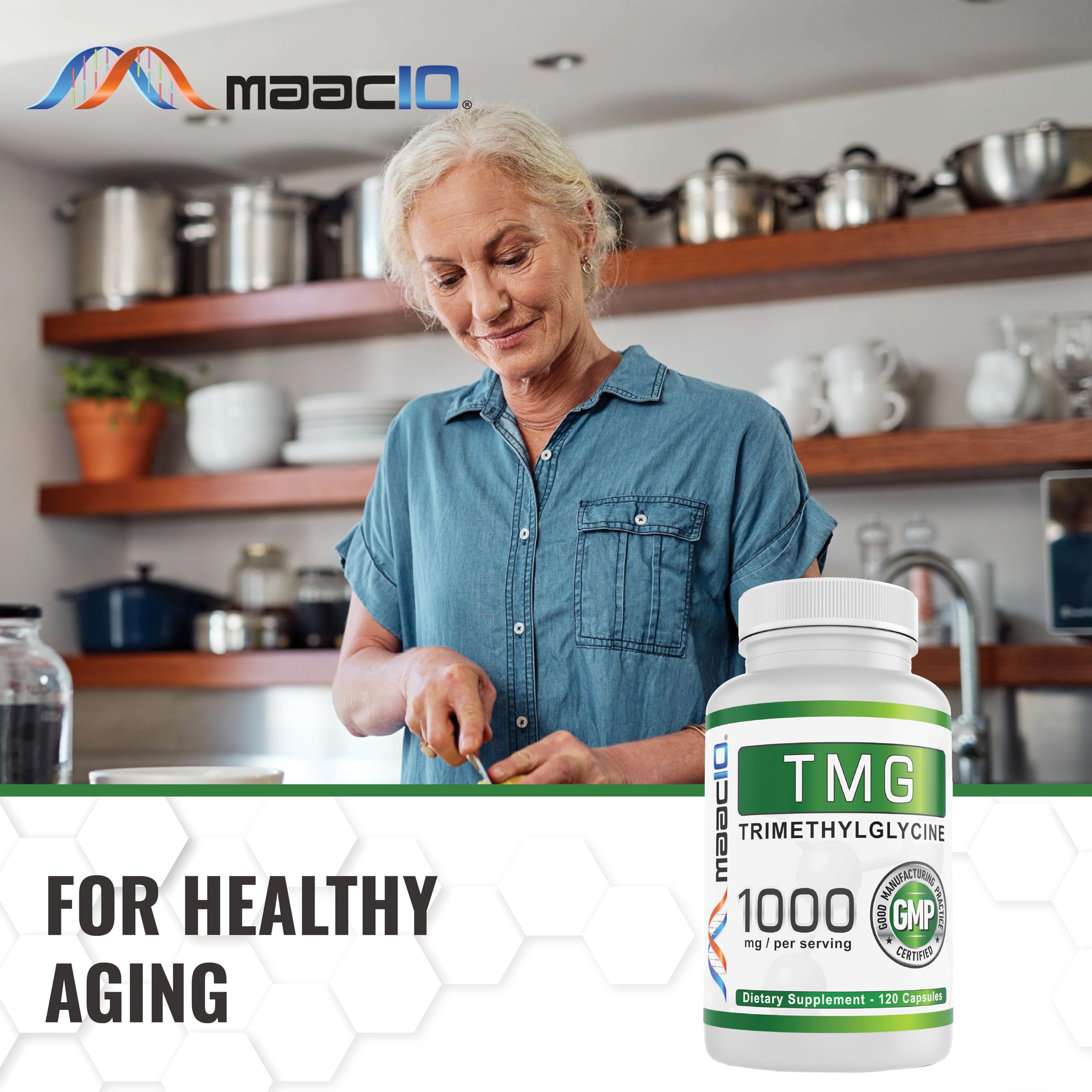 Hands holding MAAC10 TMG pills illustrating on-the-go use.