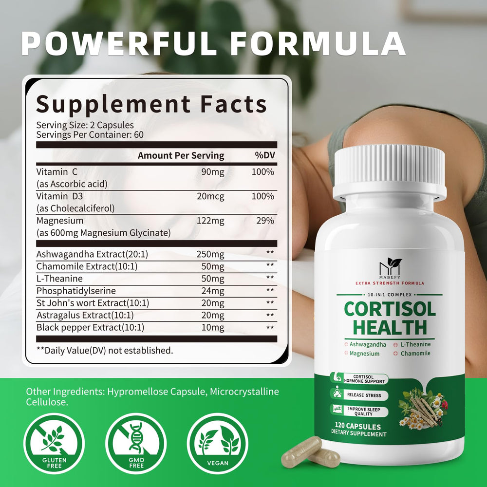 MABEFY Ashwagandha and L-Theanine capsules for calmer focus.