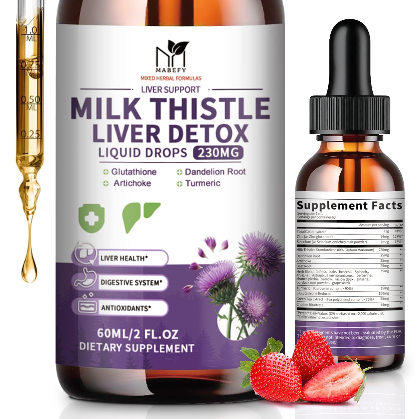 Compact 2 fl oz bottle design of MABEFY Milk Thistle Drops