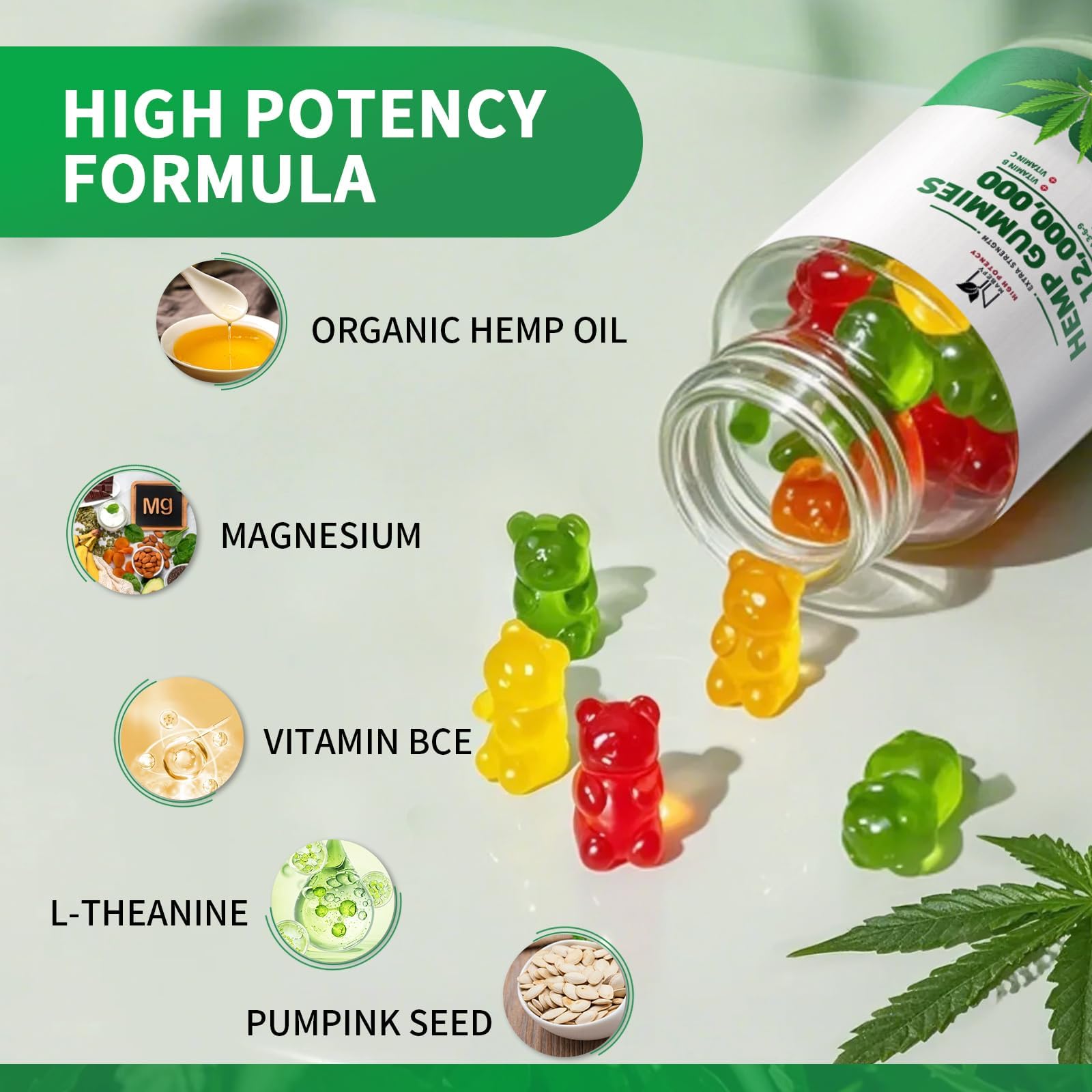 MABEFY hemp gummies close-up bottle front label shows fruity texture.