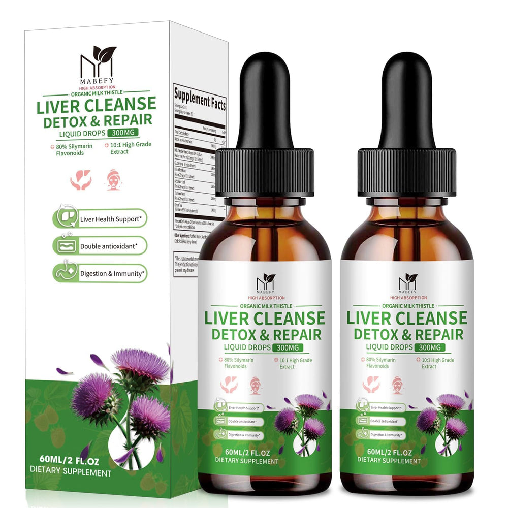 MABEFY Milk Thistle Drops front label featuring artichoke imagery.