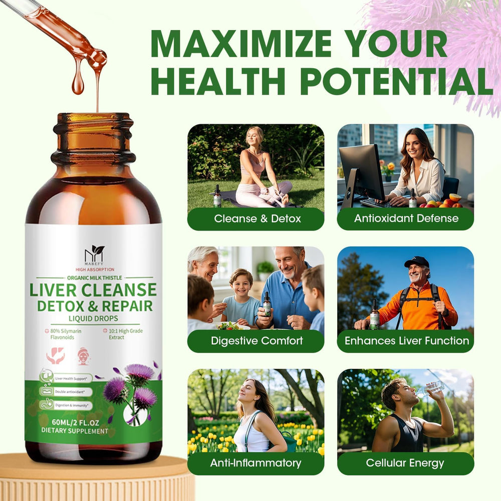MABEFY Milk Thistle Drops ingredients packaging board shows Artichoke and Dandelion.