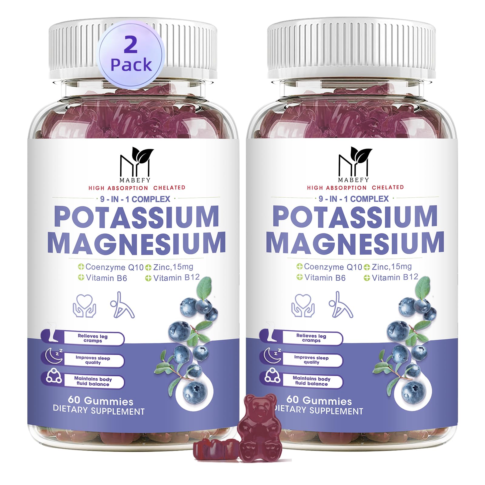 MABEFY potassium magnesium gummies bottle for smoother muscle comfort.