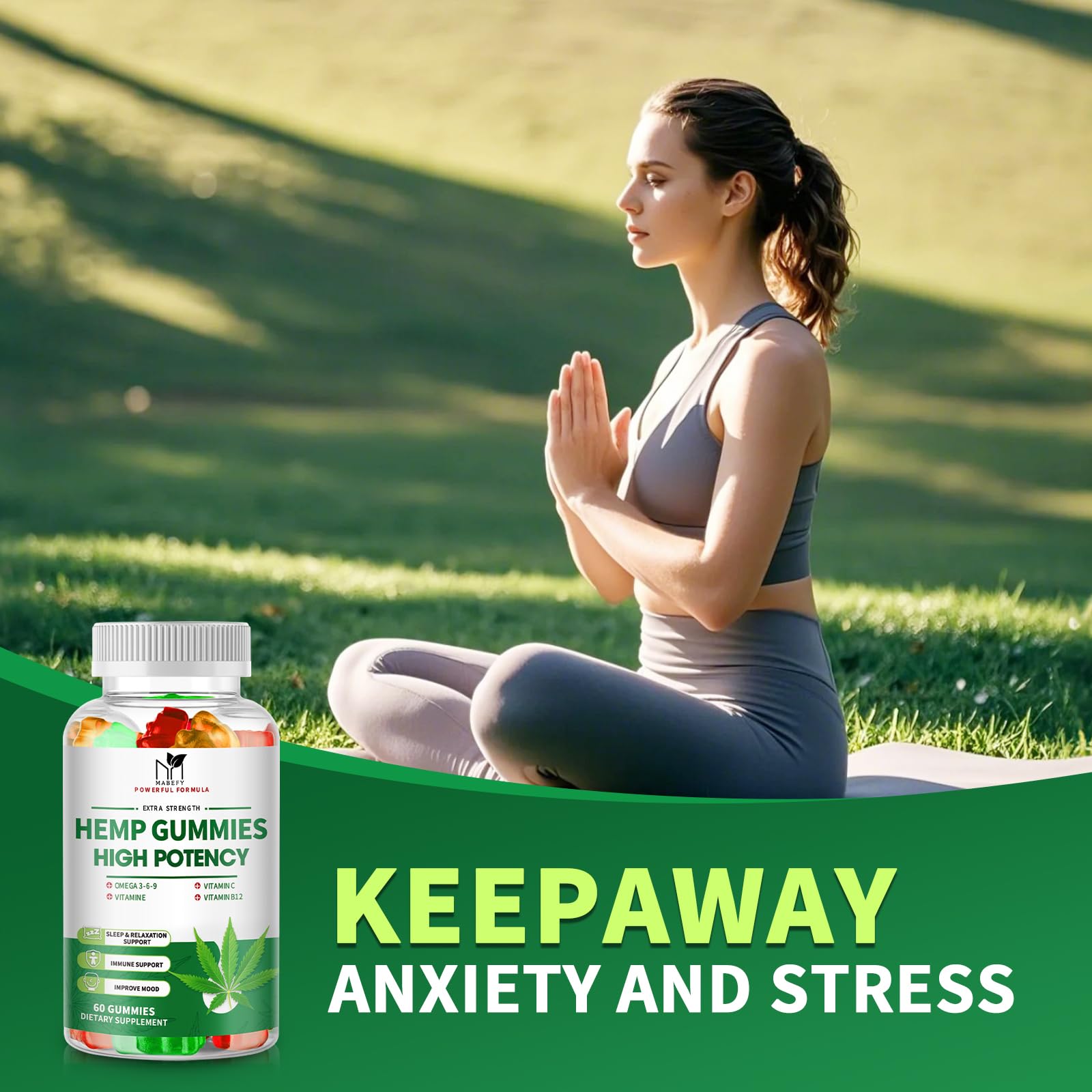 MABEFY vegan pectin gummies packaging emphasizes plant-based wellness.