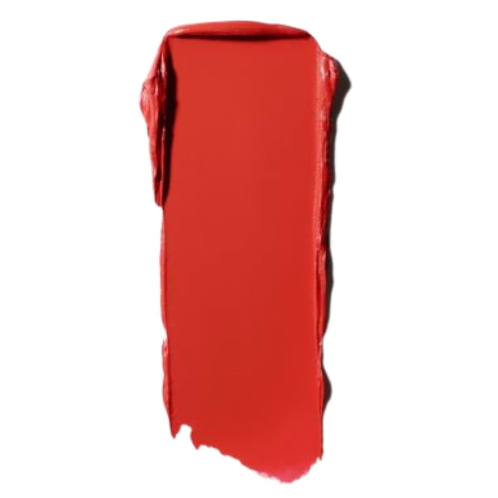 MAC Powder Kiss Velvet Blur Lipstick 878 Dubonnet Buzz application on lips enhances softness and color.