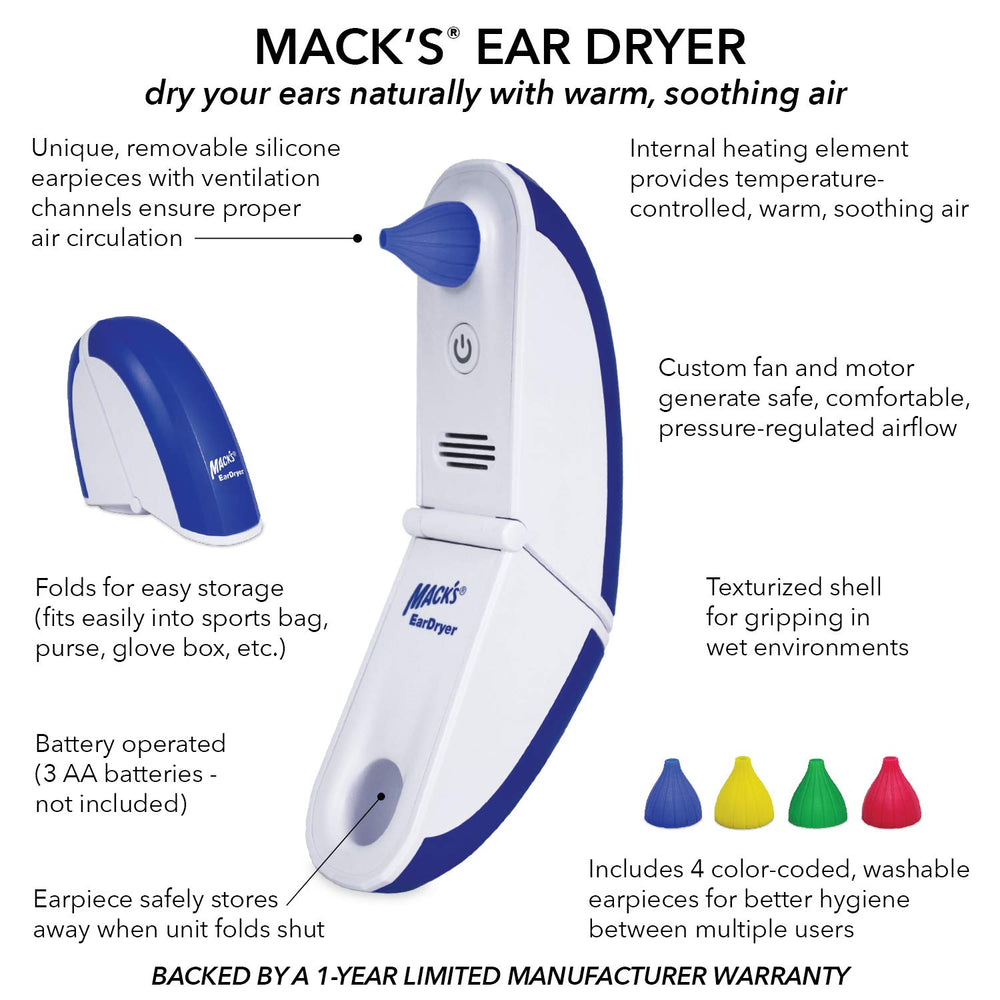 Mack's Ear Dryer in use after swimming for quick ear drying.