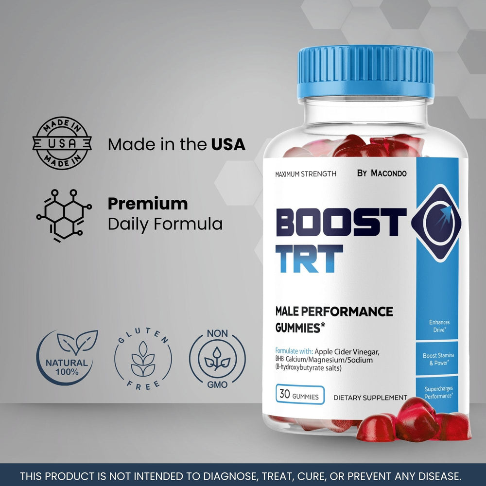 Macondo BoostTRT gummies five-pack display, value and convenience.