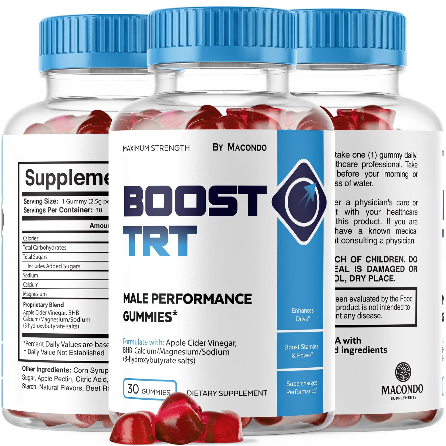 Macondo BoostTRT gummies ingredients list highlights natural components.