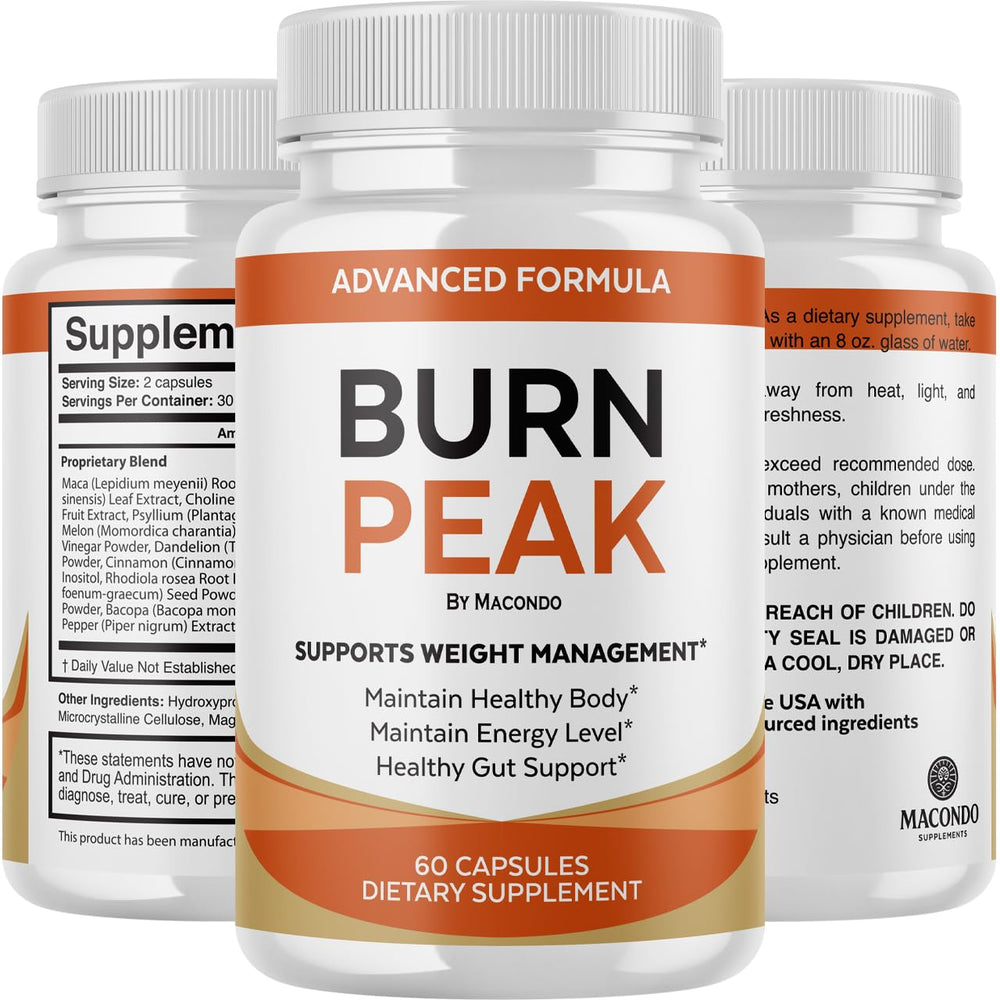 Macondo BurnPeak advanced formula showcases premium daily supplement design.