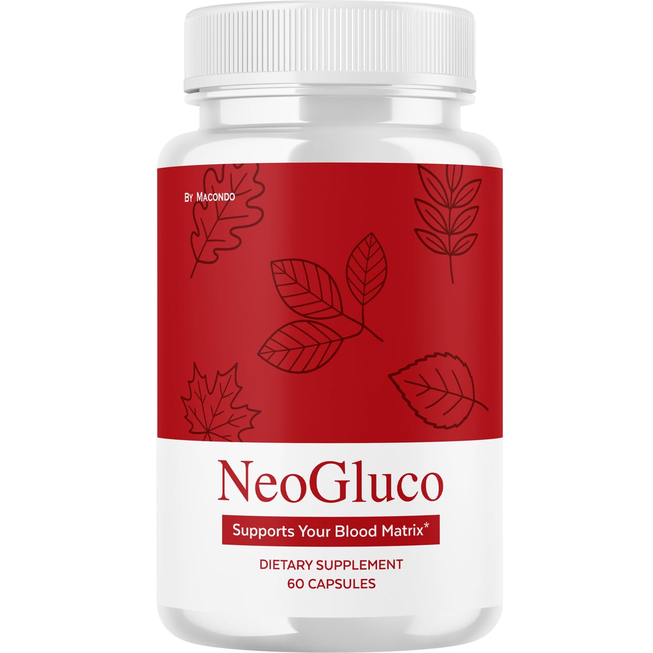 Macondo NeoGluco bottle front promotes daily healthy circulation and balanced energy.