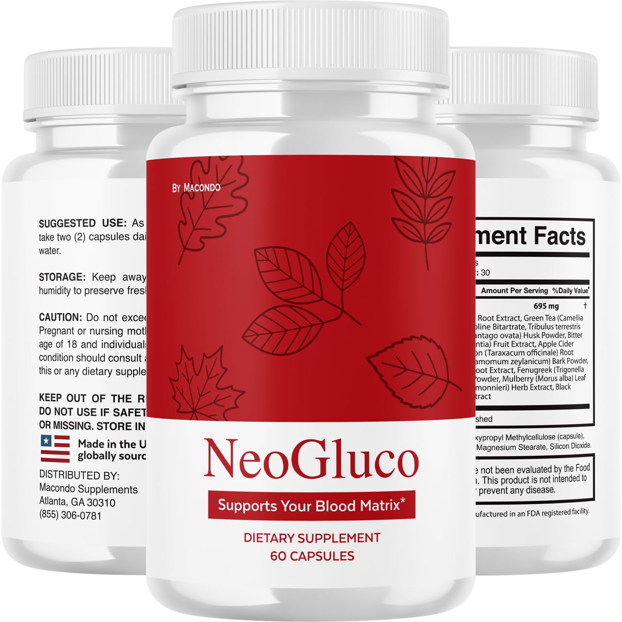 Macondo NeoGluco bottle open cap reveals secure seal and design.