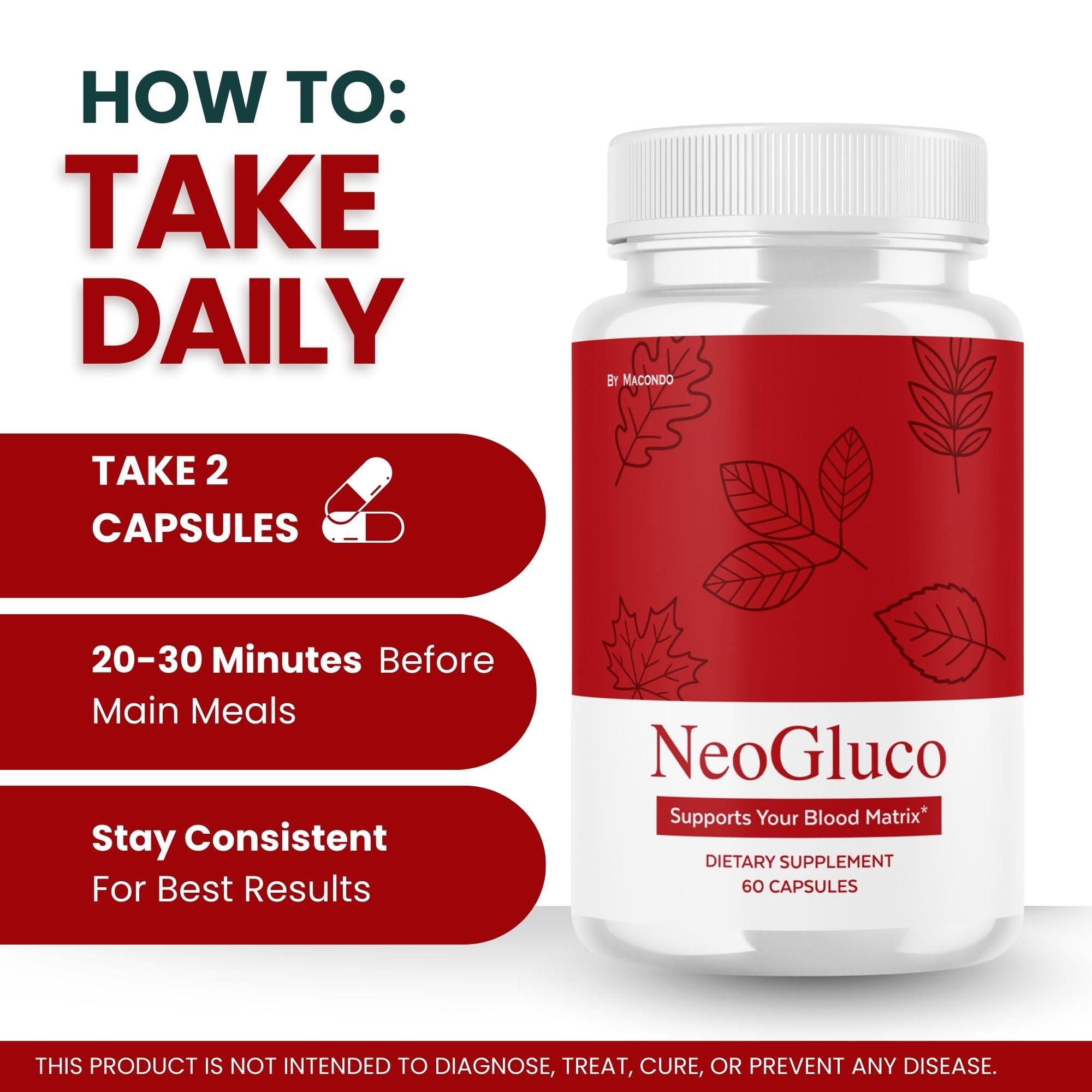 Macondo NeoGluco label back shows ingredients supporting natural vitality.