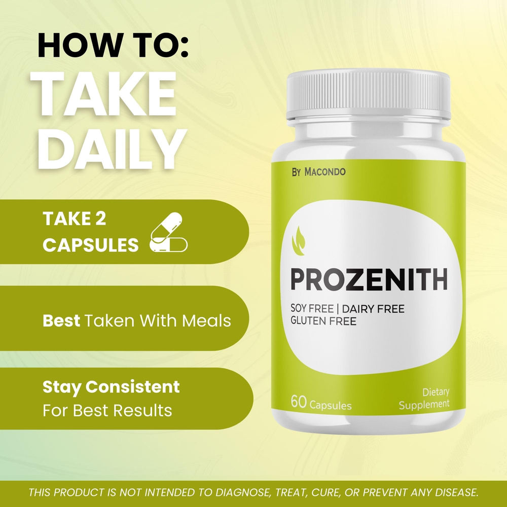 Macondo Prozenith Pro Capsules label, clear premium formula highlights daily support.