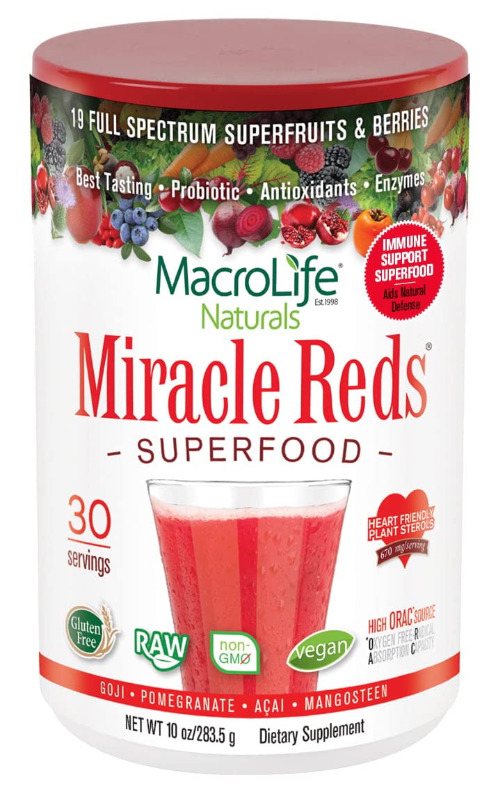 MacroLife Naturals Miracle Reds bottle front, ideal for daily wellness ritual.