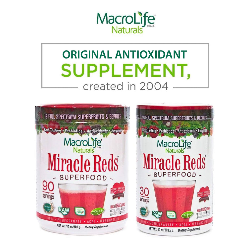 MacroLife Naturals Miracle Reds digestive support in powder form for daily use.
