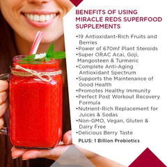 MacroLife Naturals Miracle Reds ingredients panel highlights 19 superfruits.