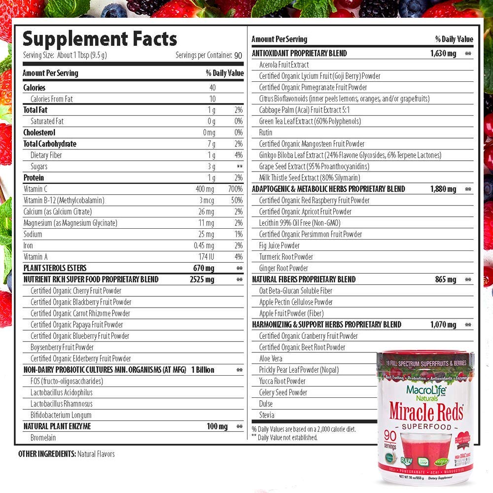 MacroLife Naturals Miracle Reds scoop ready to measure servings for digestion support