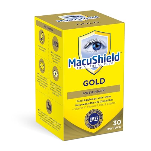 MacuShield Gold bottle side shows dosage for a simple routine.