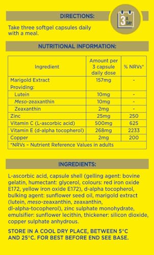 MacuShield Gold capsules closeup highlighting macular carotenoids.