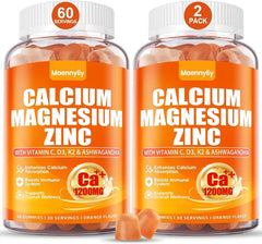 Maennyliy Calcium 1200mg bottle closeup showing gummies and label for easy dosing.