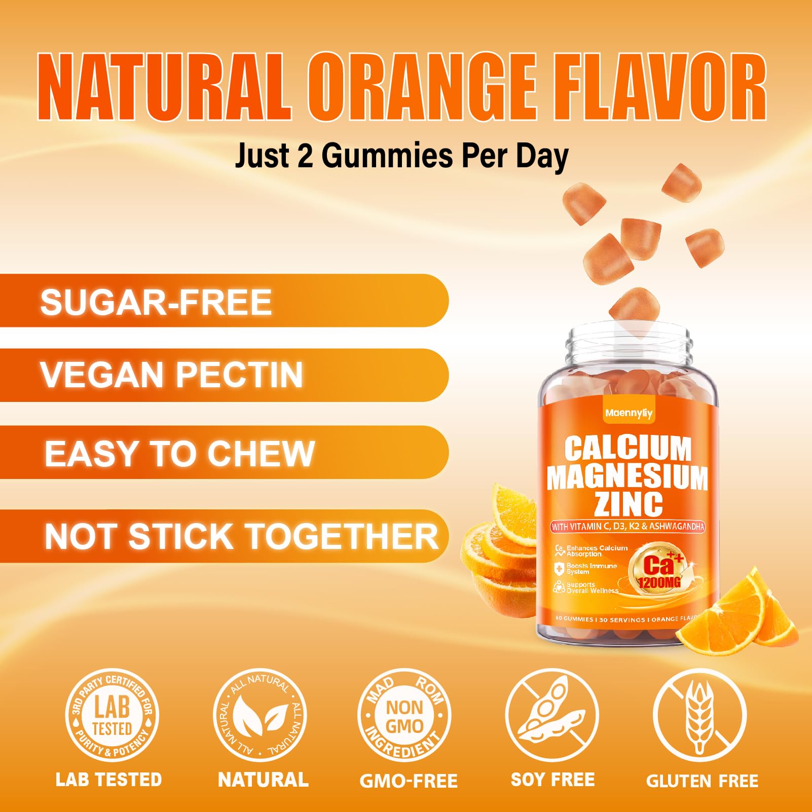 Maennyliy Calcium 1200mg is gluten-free, vegan-friendly, and non-GMO for clean supplementation.