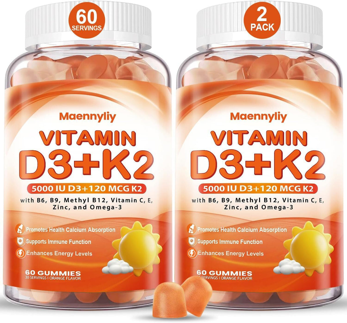 Maennyliy Vitamin D3 K2 Gummies bottle-front for convenient daily intake.