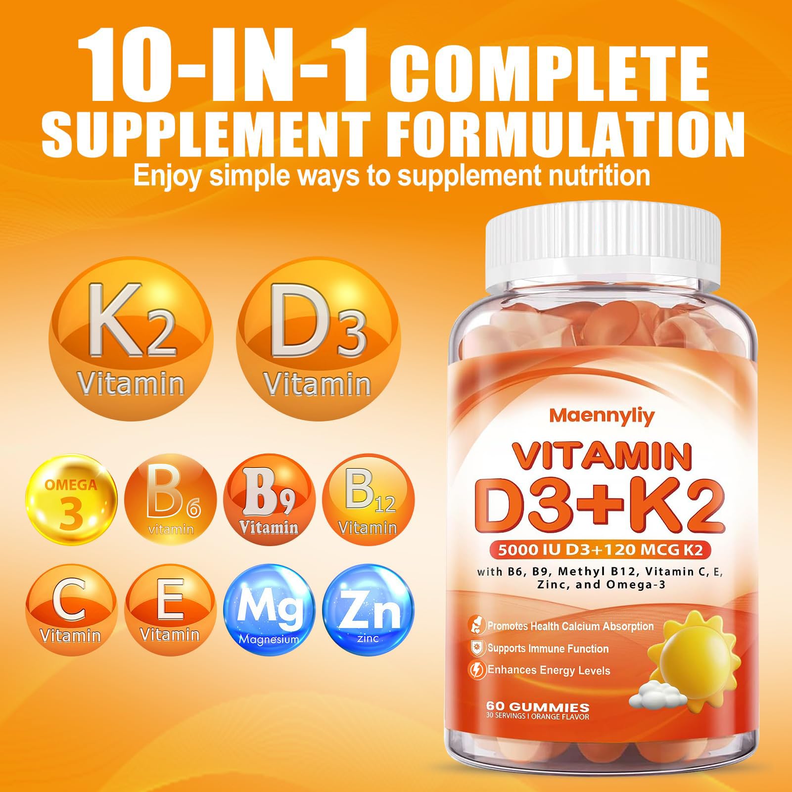 Maennyliy Vitamin D3 K2 Gummies with omega-3 boost for enhanced absorption.