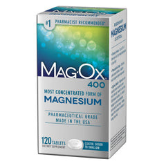 Mag-Ox 400 magnesium oxide tablets in a 120-count bottle for daily energy support.
