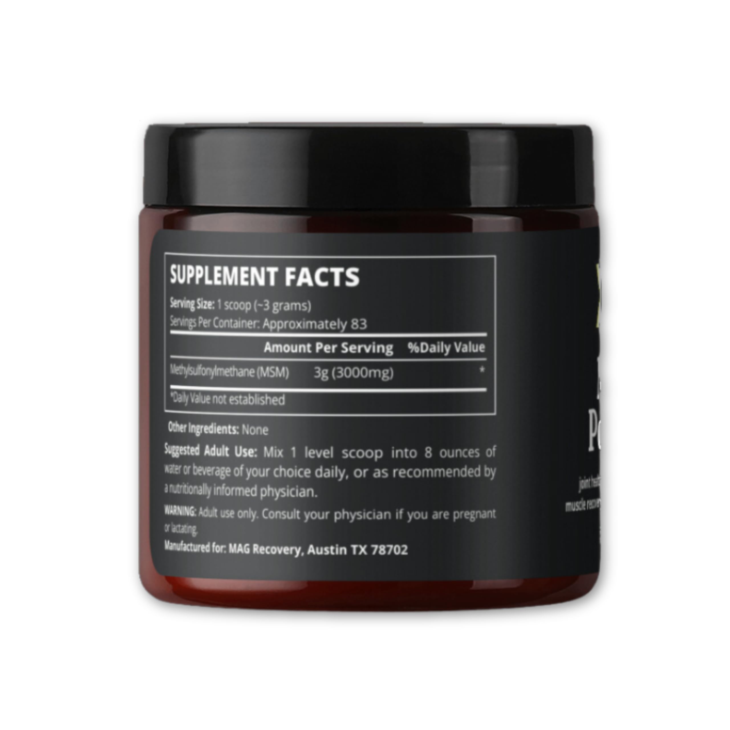 MAG Recovery MSM Powder supporting skin, hair, and nails